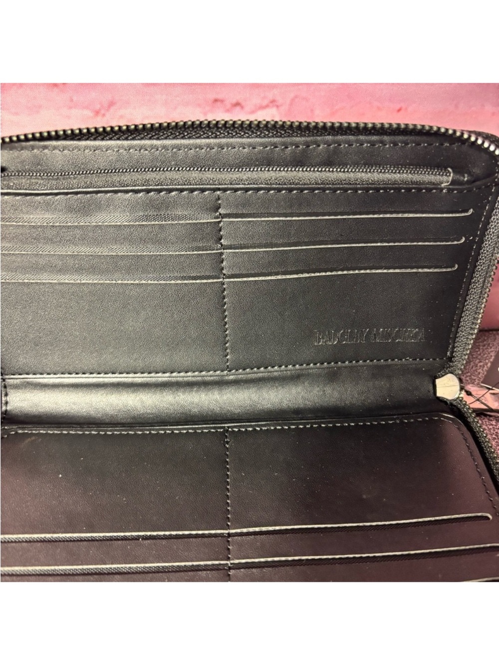 Badgley Mischka Black Zip Around Wallet with Monogram Accent - Picture 4 of 6
